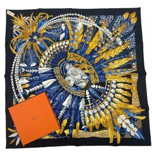 Hermes Carre 90 Danse Pacifique 100% Silk Blue